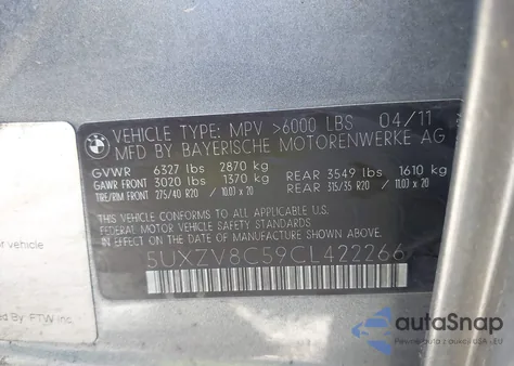 2012 BMW X5 xDrive50I from USA, damaged, VIN 5UXZV8C59CL422266